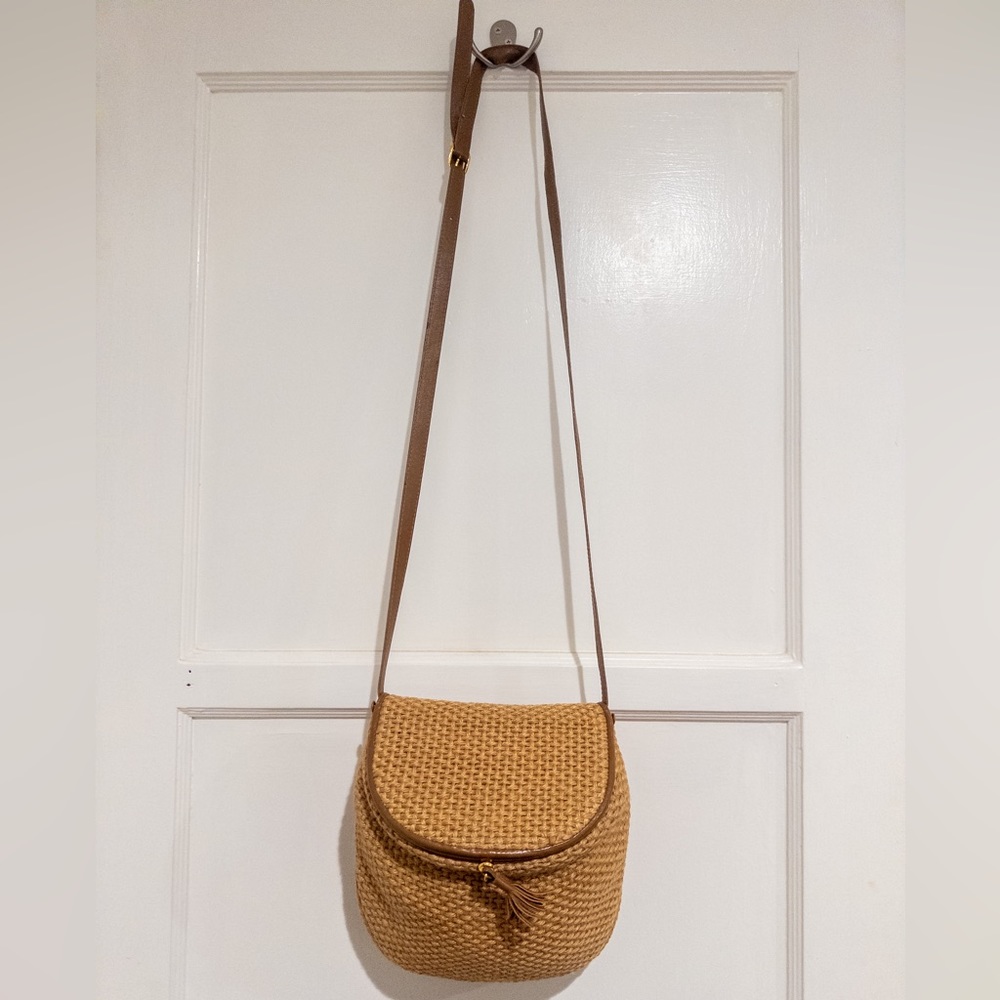 Vintage Bottega Raffia Marco Polo Crossbody Bag Gem
